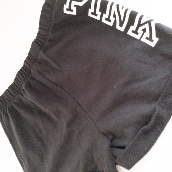 Victorias Secret Pink Black Fleece Shorts With White Logo Elastic Waistband S - Picture 10 of 12